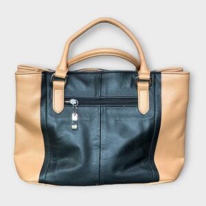 Aurielle Leather Two-tone Bag | Black and Tan Handbag Purse
